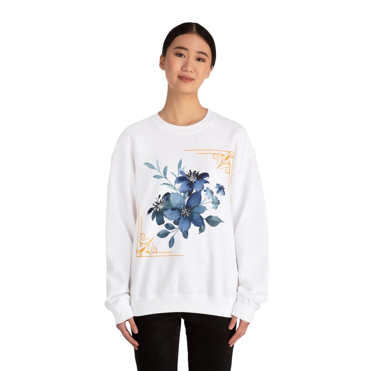 Feeling Blue; Framed Floral (4) Crewneck Sweatshirt