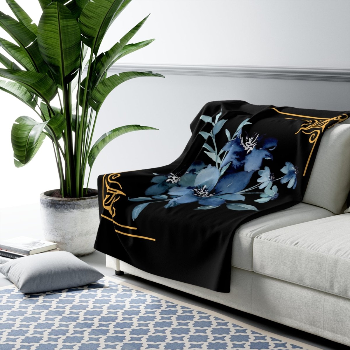 Feeling Blue; Framed Floral (4), Sherpa Fleece Blanket