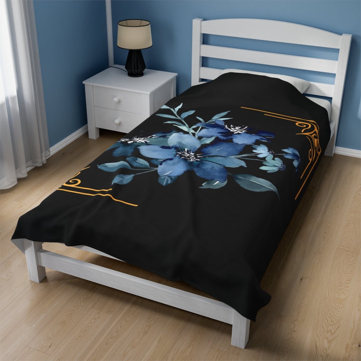 Feeling Blue; Framed Floral (4), Velveteen Plush Blanket