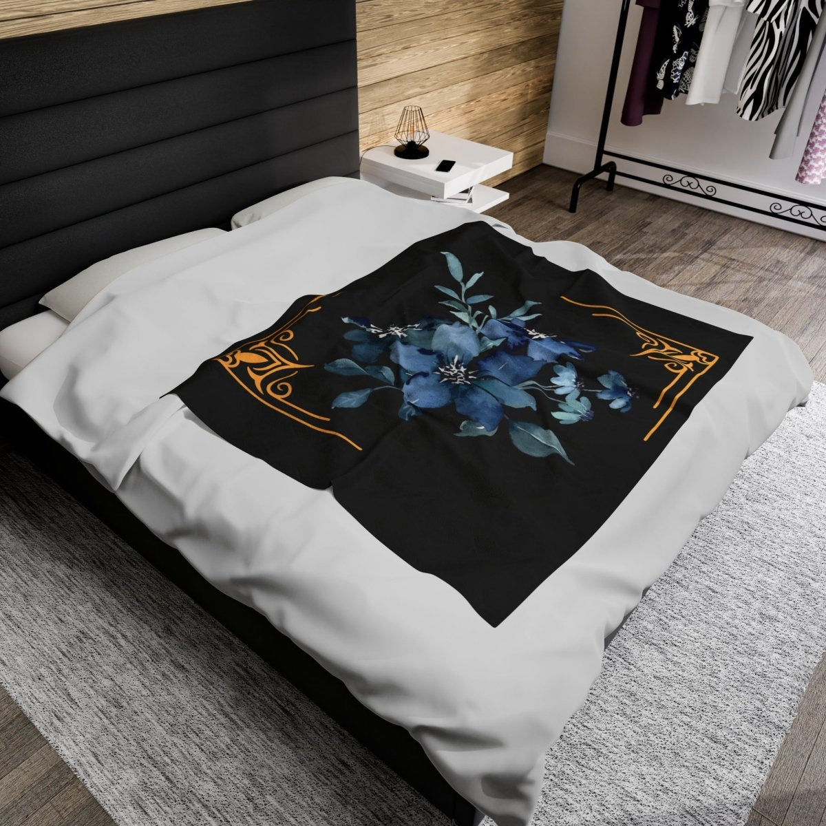 Feeling Blue; Framed Floral (4), Velveteen Plush Blanket