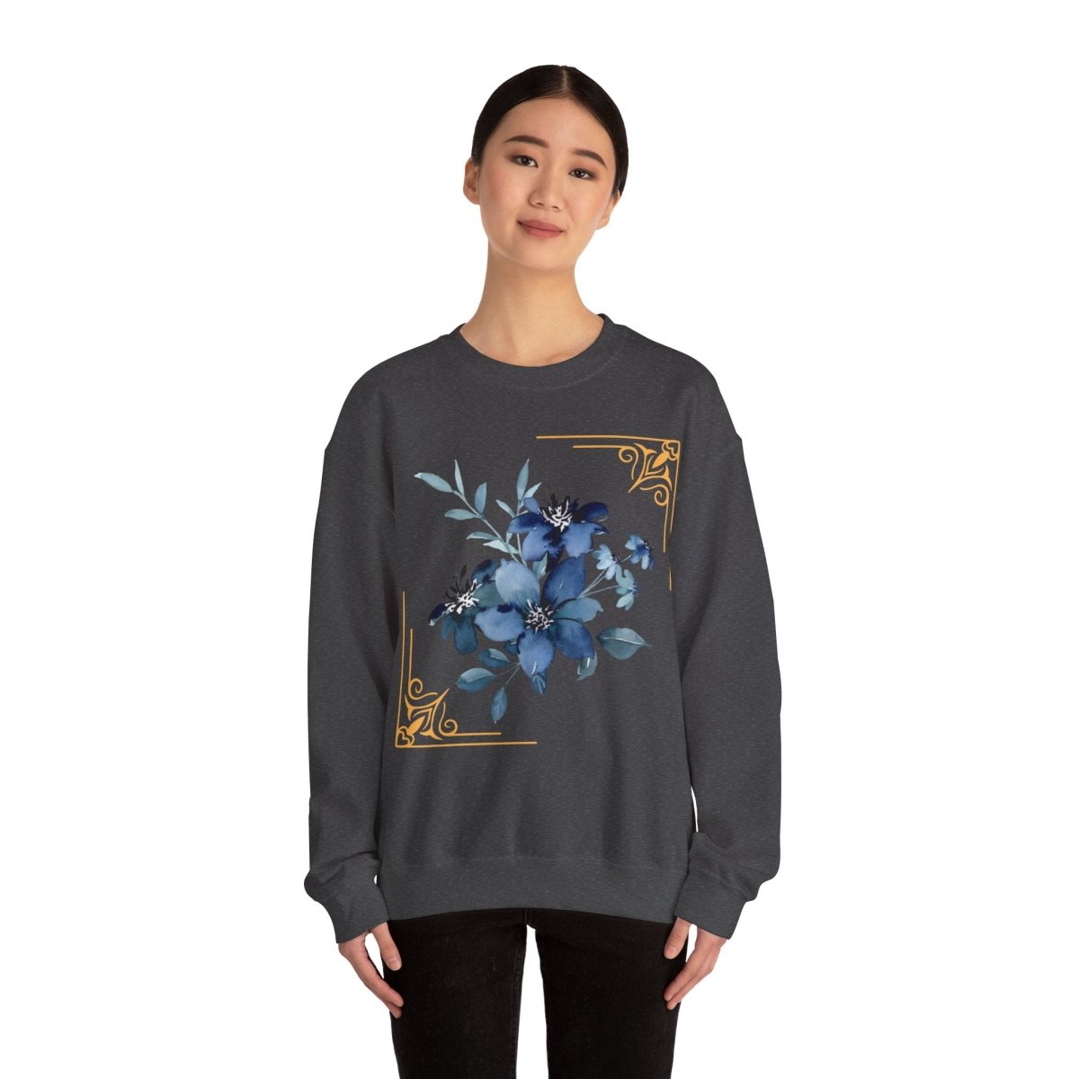 Feeling Blue; Framed Floral (4) Crewneck Sweatshirt